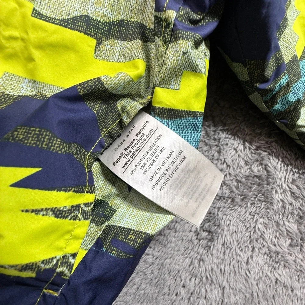 Patagonia Reversible Puff Ball Jacket 2T Navy Camo Yellow Quilted Hooded Zip - Picture 3 of 8